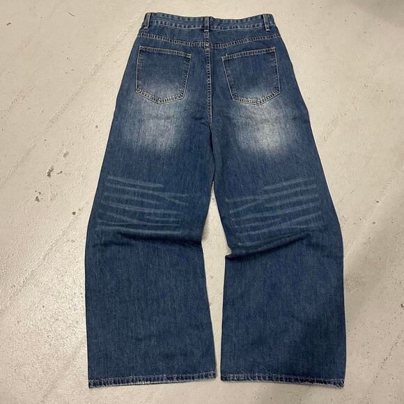 BLUE WIDE LEG BAGGY DENIM WAIST 34 FLAT - Picture 5 of 8